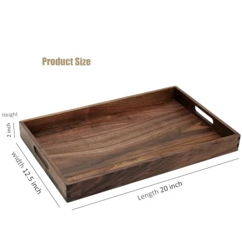 MAGIGO 20"x 12.5" Walnut Wood Rectangle Ottoman Serving Tray with Handles | Classic Vintage Design for Home Decor thumbnail 2