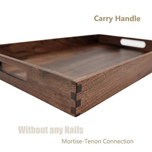 MAGIGO 20"x 12.5" Walnut Wood Rectangle Ottoman Serving Tray with Handles | Classic Vintage Design for Home Decor thumbnail 3
