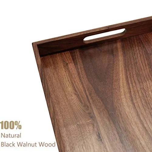 MAGIGO 20"x 12.5" Walnut Wood Rectangle Ottoman Serving Tray with Handles | Classic Vintage Design for Home Decor thumbnail 4