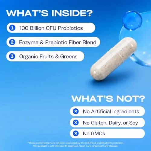 GOBIOTIX 100 Billion Digestive Enzymes Supplement - Probiotics & Prebiotics 30 Capsules | Vegan, Non GMO thumbnail 4