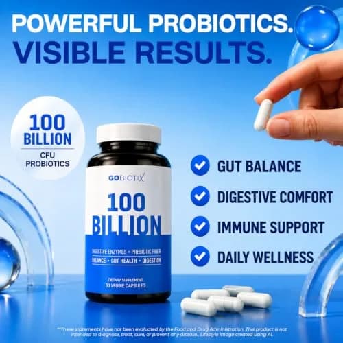 GOBIOTIX 100 Billion Digestive Enzymes Supplement - Probiotics & Prebiotics 30 Capsules | Vegan, Non GMO thumbnail 2