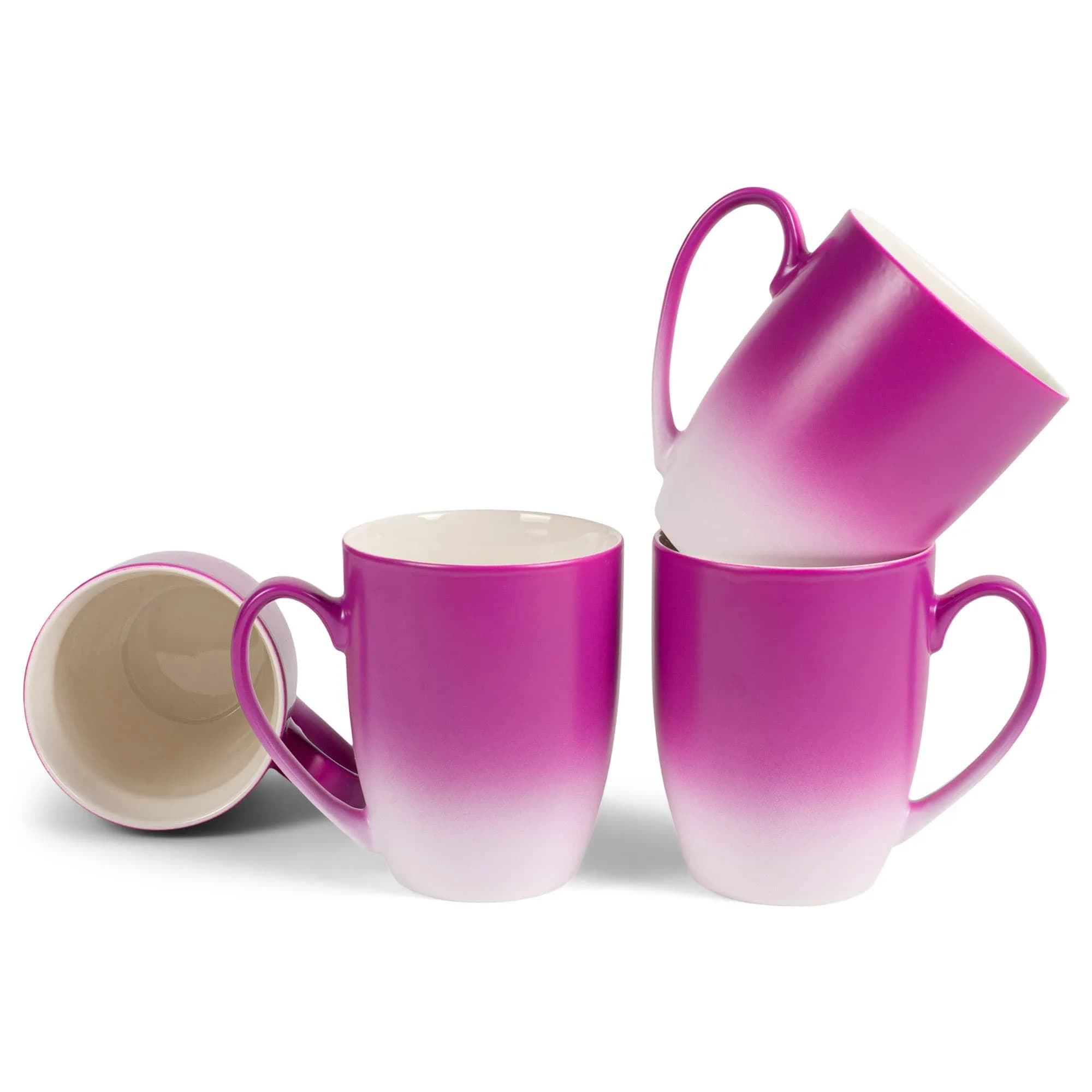 Elanze Designs Magenta Ombre Matte Ceramic Stoneware Coffee Cup Mugs Set of 4 (355ml / 12 Fl Oz) | Vibrant Two-Toned Drinkware — Magenta