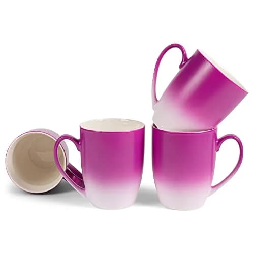 Elanze Designs Magenta Ombre Matte Ceramic Stoneware Coffee Cup Mugs Set of 4 (355ml / 12 Fl Oz) | Vibrant Two-Toned Drinkware thumbnail 1