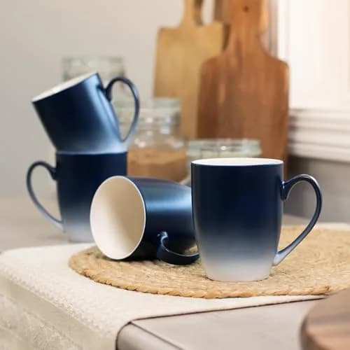 Elanze Designs Blue White Ombre Matte Ceramic Stoneware Coffee Mugs Set of 4 | 270ml (10 fl oz) Capacity thumbnail 6