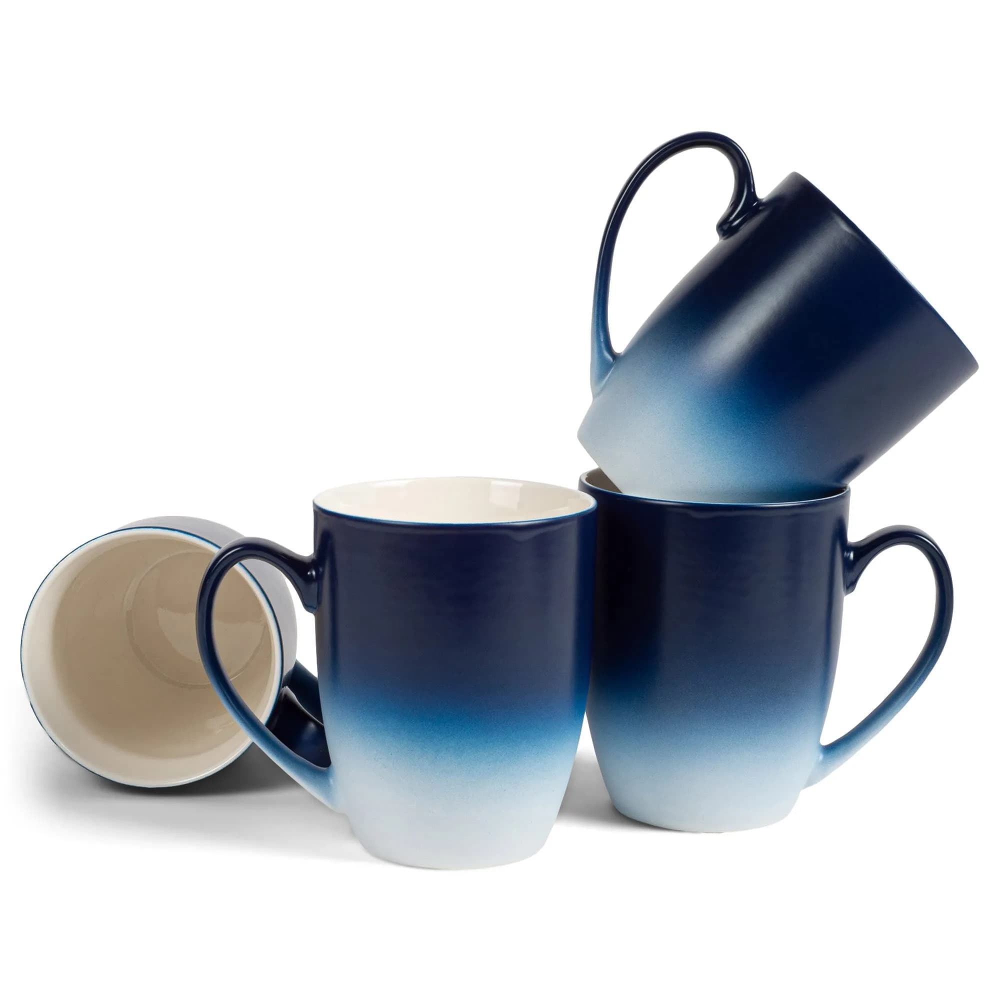 Elanze Designs Blue White Ombre Matte Ceramic Stoneware Coffee Mugs Set of 4 | 270ml (10 fl oz) Capacity - main product image