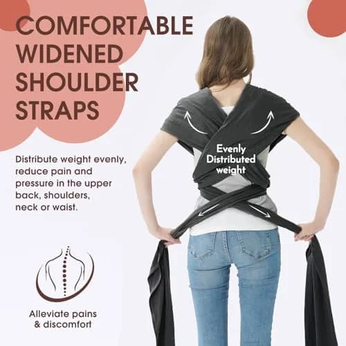 ACRABROS Baby Wrap Carrier, Hands-Free Sling for Newborns to Toddlers (8-35 lbs) | Breathable Heather Grey thumbnail 3