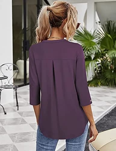 VALOLIA Women's 3/4 Sleeve Tunic Top | Fall Fashion 2023, Dressy Blouses with Tummy Coverage (Medium) thumbnail 2