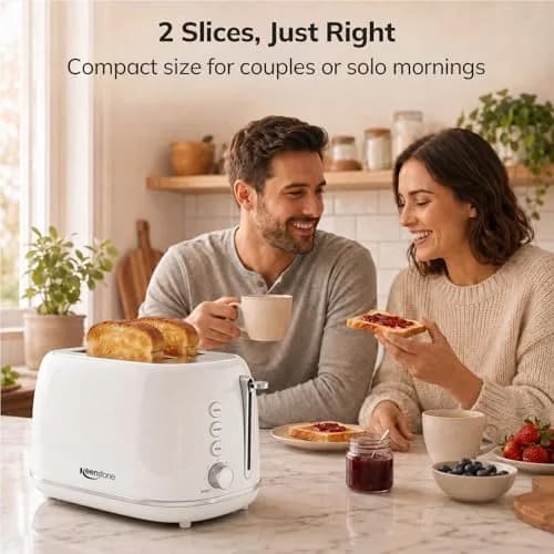 Keenstone 2 Slice Toaster | Retro Stainless Steel Kitchen Essential, White | Wide Slot, 6 Browning Levels thumbnail 7