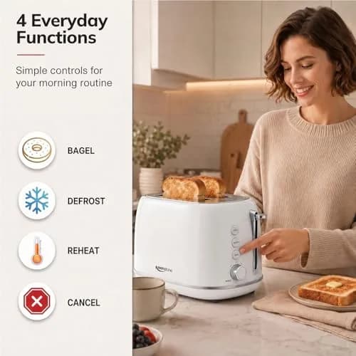 Keenstone 2 Slice Toaster | Retro Stainless Steel Kitchen Essential, White | Wide Slot, 6 Browning Levels thumbnail 4