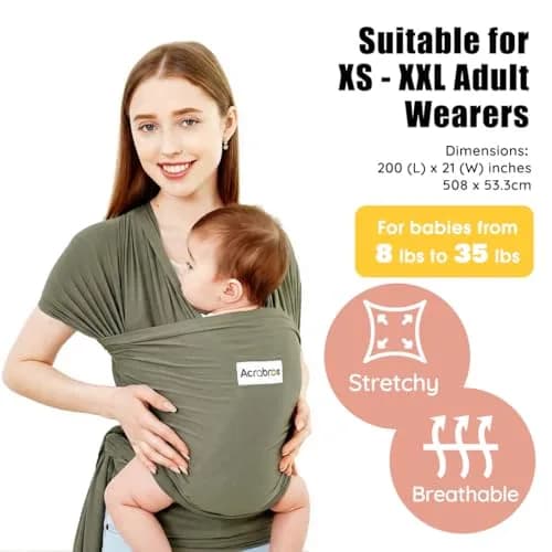 ACRABROS Baby Wrap Carrier, Hands-Free Sling for Newborns to Toddlers (8-35 lbs) | Breathable & Comfortable thumbnail 2