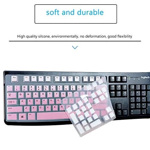 MUBUY-GOL Keyboard Cover Skin Protector for Logitech MK120 K120 Wired Keyboard | US Layout Pink Silicone thumbnail 2