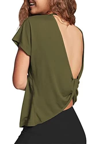 Mippo Women’s Open Back Workout Tops Short Sleeve | Soft Modal Fabric for Yoga & Casual Wear thumbnail 5