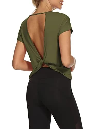 Mippo Women’s Open Back Workout Tops Short Sleeve | Soft Modal Fabric for Yoga & Casual Wear thumbnail 6
