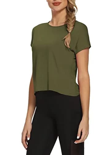 Mippo Women’s Open Back Workout Tops Short Sleeve | Soft Modal Fabric for Yoga & Casual Wear thumbnail 3