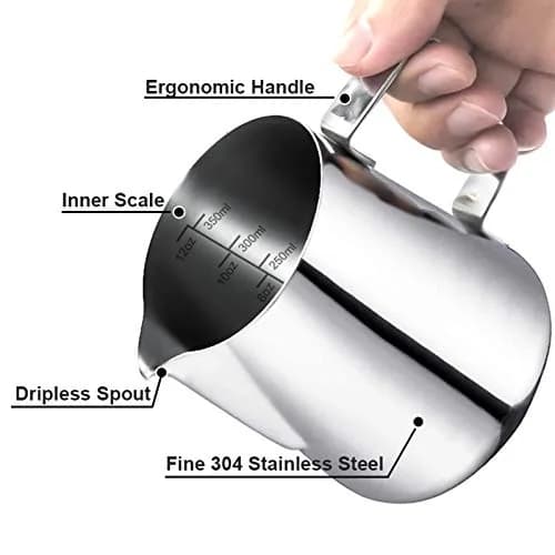 SOTECH Stainless Steel Espresso Milk Frothing Pitcher,12oz/350ml | Rust-proof, Dripless, Dishwasher Safe thumbnail 3