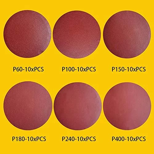 TPmax 60 PCS 5 Inch NO-Hole PSA Aluminum Oxide Sanding Disc | Self Stick, 10 Each of 60 100 150 180 240 400 Grit, Brown thumbnail 2