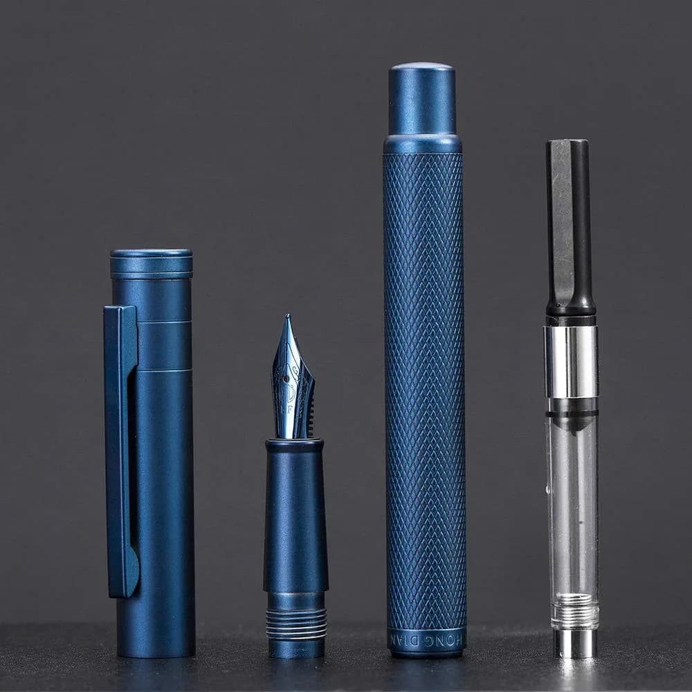 erofa H3 Fountain Pen - Dark Blue, EF Nib (0.38mm) with Bamboo Clip, Silver Aluminum Alloy - view 4