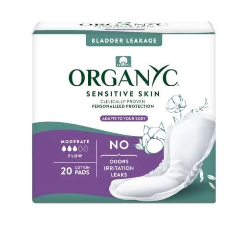 Organyc 100% Organic Cotton Light Incontinence Pads for Bladder Leaks | Moderate Flow, 20 Count thumbnail 1