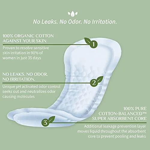 Organyc 100% Organic Cotton Light Incontinence Pads for Bladder Leaks | Moderate Flow, 20 Count thumbnail 5