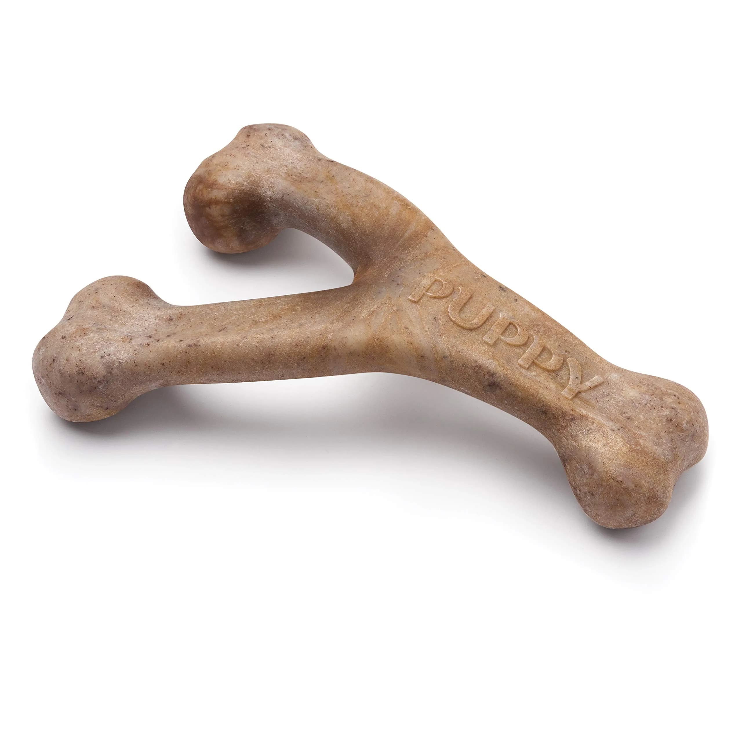 Benebone Puppy Wishbone Dog Chew Toy with Real Bacon Flavor, Medium | Durable Nylon Chew for Gentle Chewers — REAL Bacon