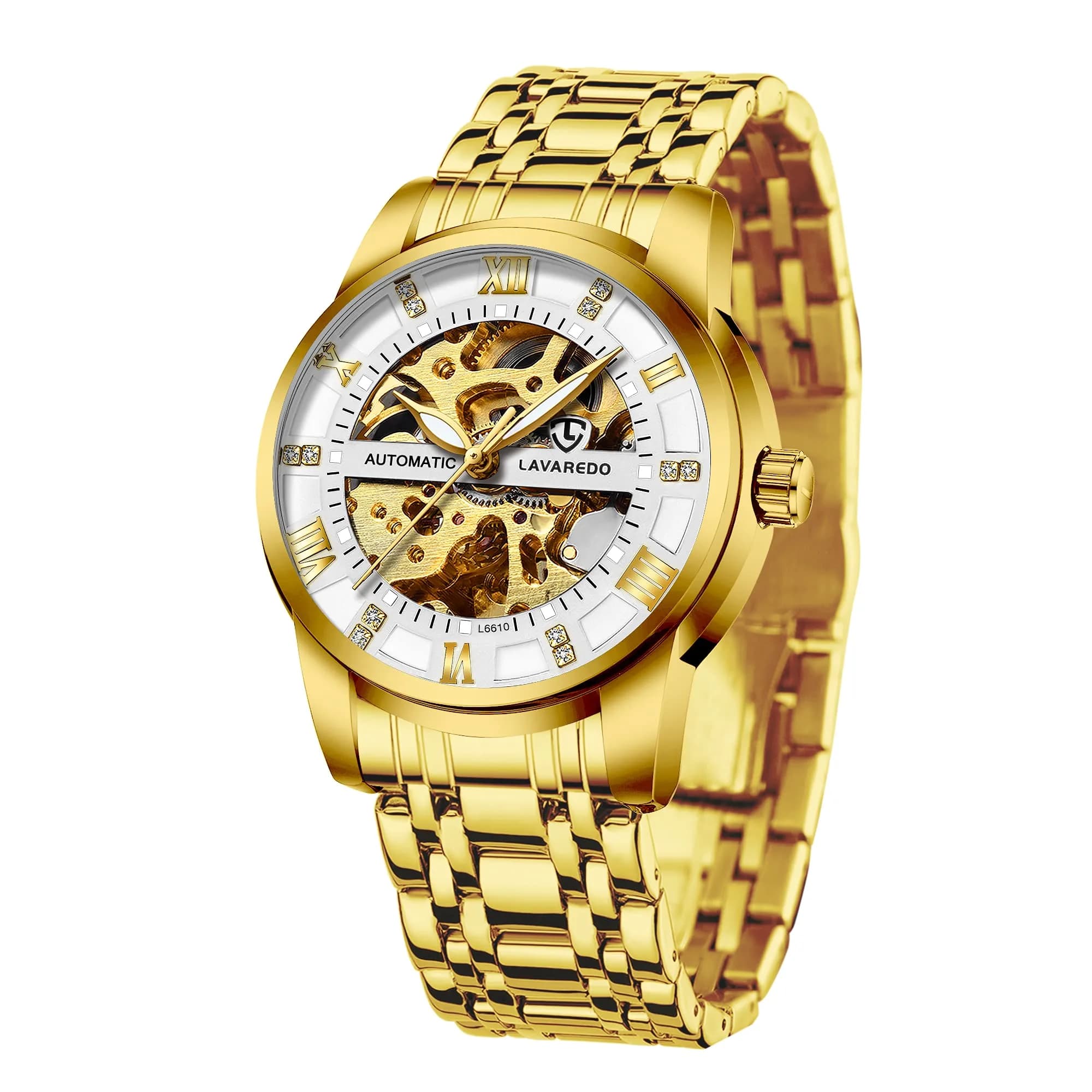 A ALPS Automatic Mechanical Watch for Men | 41mm Stainless Steel Skeleton Dial, 30M Water Resistant — 09-WhiteGold