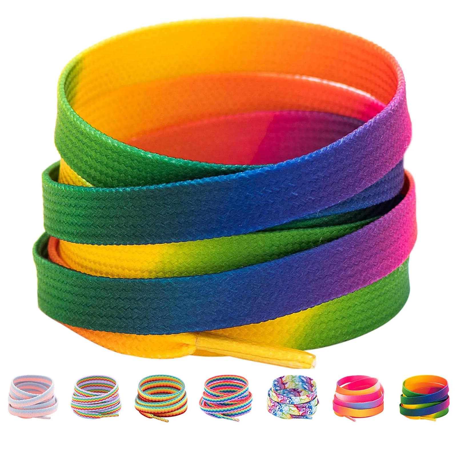 Booyckiy Colorful Shoe Laces Rainbow 47in | Premium Flat Shoelaces for Sneakers & Shoes — Rainbow