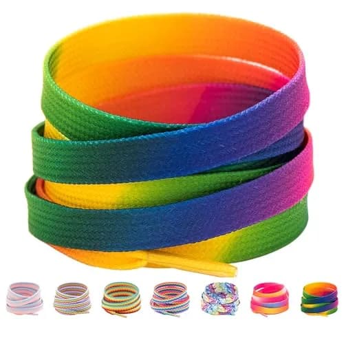 Booyckiy Colorful Shoe Laces Rainbow 47in | Premium Flat Shoelaces for Sneakers & Shoes thumbnail 1
