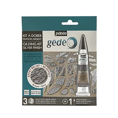 Pebeo GEDEO Mirror Effect Leaf Gilding Kit with Silver Foil & Relief Paste | 3 Foils (14x14cm) & 20ml Paste thumbnail 1