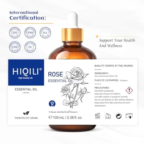 HIQILI Rose Essential Oil 100ml (3.38 Fl Oz) | Pure Bulgarian Rosa Damascena for Skin & Aromatherapy thumbnail 7