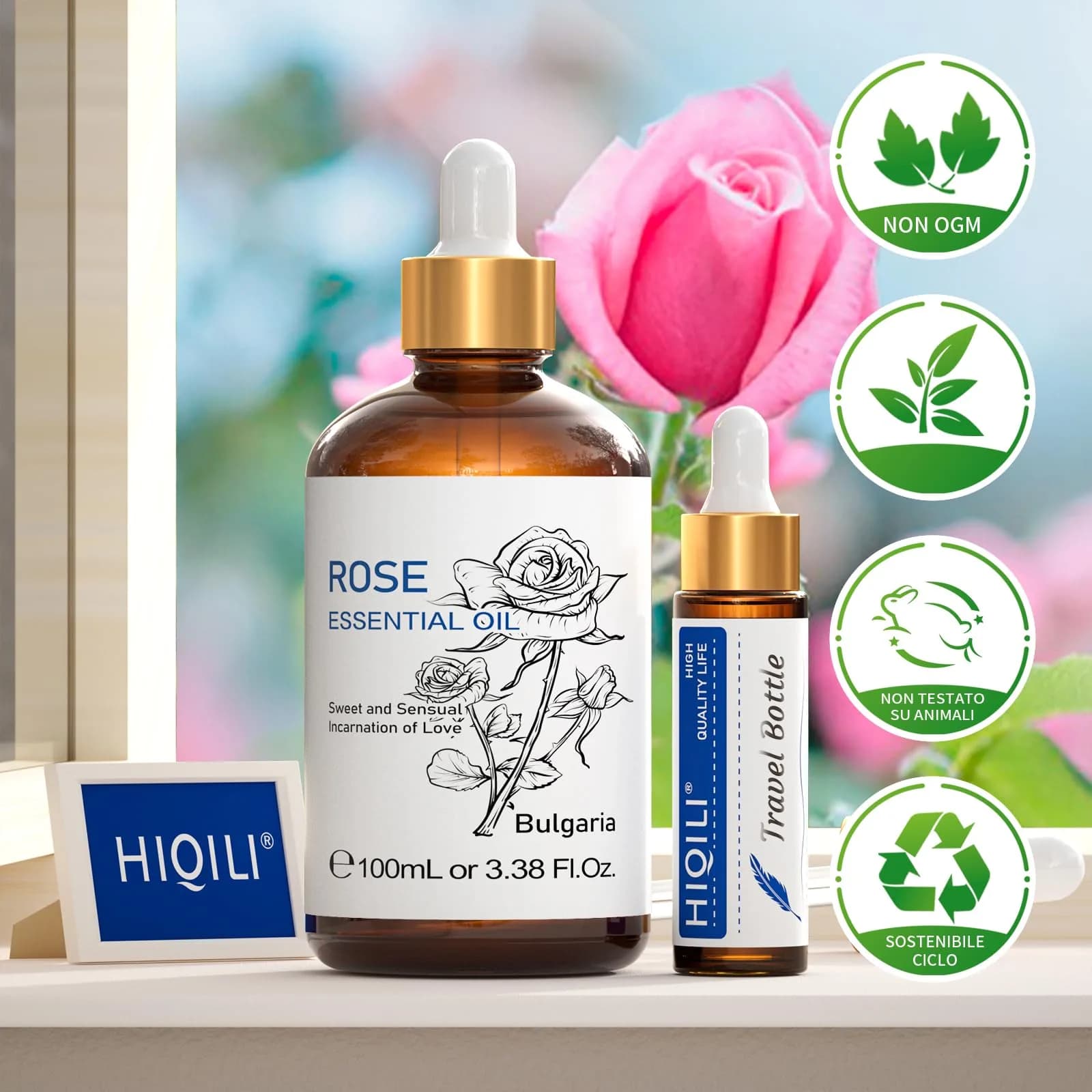 HIQILI Rose Essential Oil 100ml (3.38 Fl Oz) | Pure Bulgarian Rosa Damascena for Skin & Aromatherapy - view 8