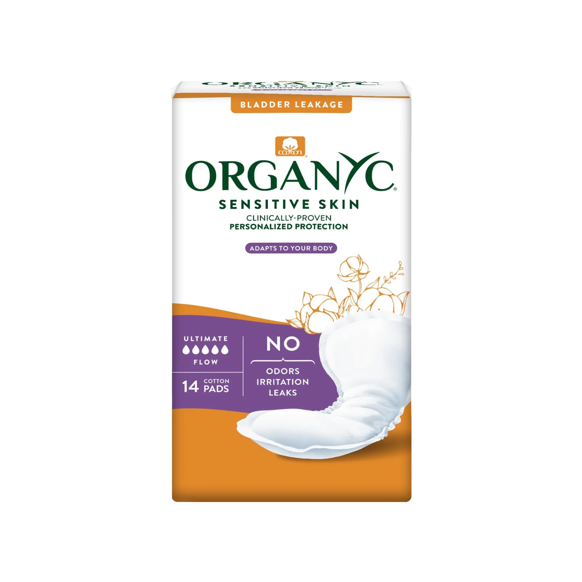 Organyc Organic Cotton Light Incontinence Pads 56 Count (4 Pack) | GOTS Certified pH Balancing Odor Control — Ultimate Flow