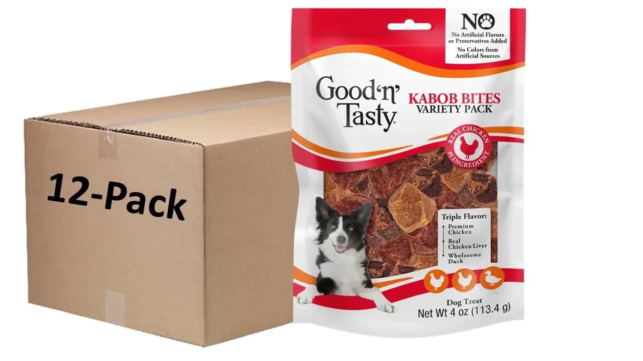 Good ‘N’ Tasty High Protein Dog Treats 8 oz | Soft & Crunchy Rolls with Real Chicken, Duck & Beef — 4 Ounce / Kabob Bites