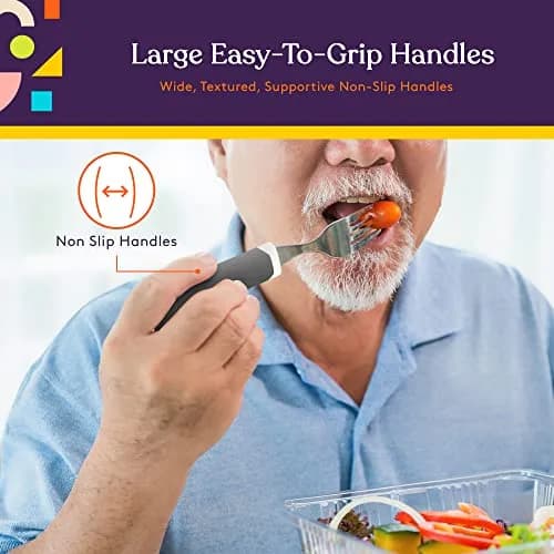 Special Supplies Adaptive Utensils 5-Piece Set Grey | Non-Weighted, Non-Slip Handles for Hand Tremors, Arthritis, Parkinson’s or Elderly Use thumbnail 5
