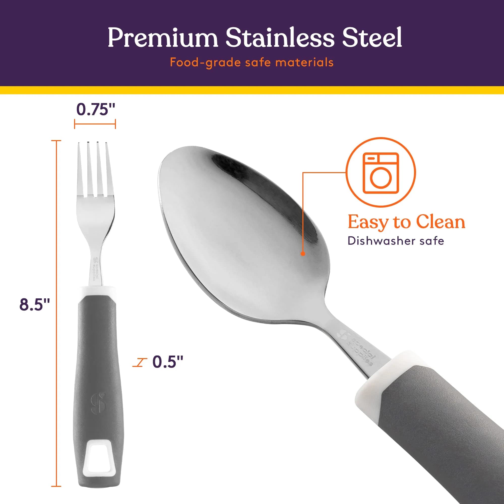Special Supplies Adaptive Utensils 5-Piece Set Grey | Non-Weighted, Non-Slip Handles for Hand Tremors, Arthritis, Parkinson’s or Elderly Use - view 6