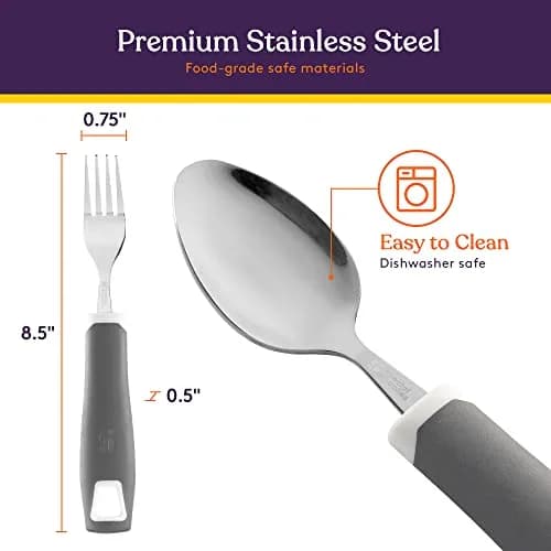 Special Supplies Adaptive Utensils 5-Piece Set Grey | Non-Weighted, Non-Slip Handles for Hand Tremors, Arthritis, Parkinson’s or Elderly Use thumbnail 6