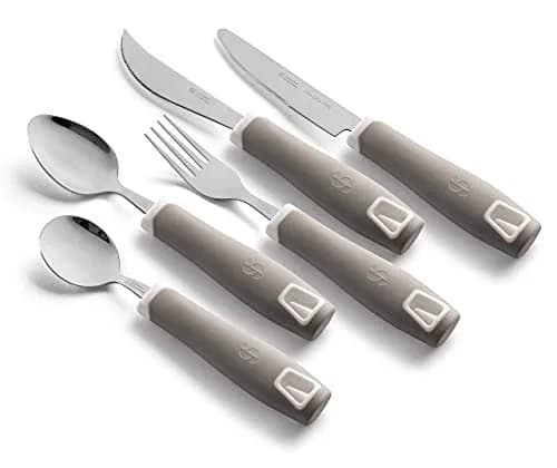 Special Supplies Adaptive Utensils 5-Piece Set Grey | Non-Weighted, Non-Slip Handles for Hand Tremors, Arthritis, Parkinson’s or Elderly Use thumbnail 1