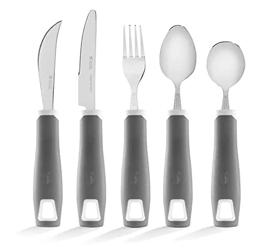 Special Supplies Adaptive Utensils 5-Piece Set Grey | Non-Weighted, Non-Slip Handles for Hand Tremors, Arthritis, Parkinson’s or Elderly Use thumbnail 7