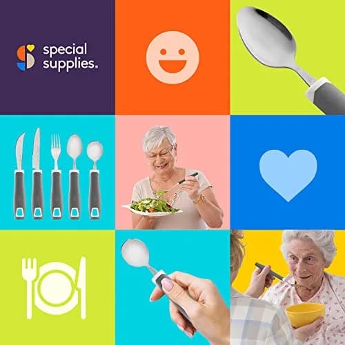 Special Supplies Adaptive Utensils 5-Piece Set Grey | Non-Weighted, Non-Slip Handles for Hand Tremors, Arthritis, Parkinson’s or Elderly Use thumbnail 8