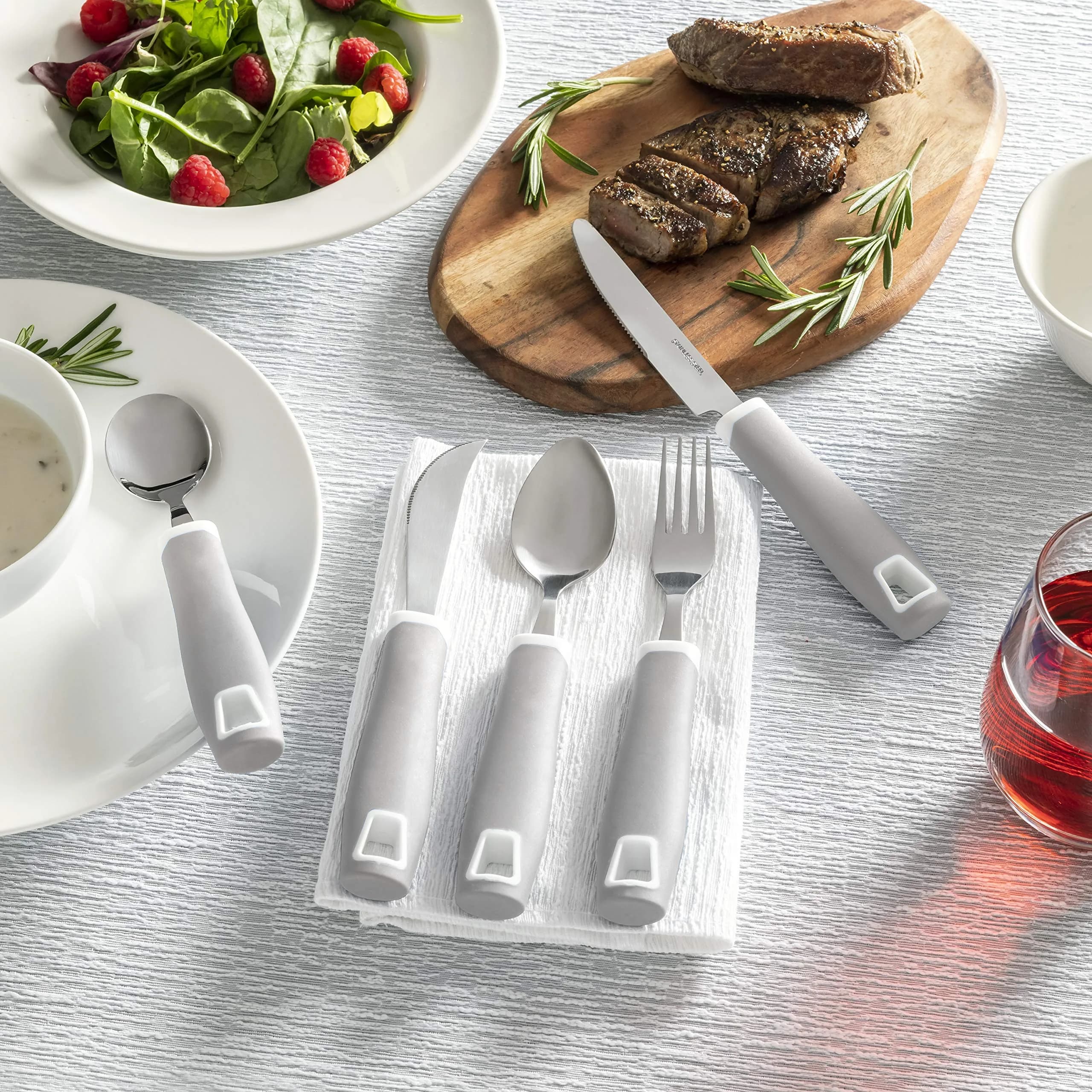 Special Supplies Adaptive Utensils 5-Piece Set Grey | Non-Weighted, Non-Slip Handles for Hand Tremors, Arthritis, Parkinson’s or Elderly Use - view 9