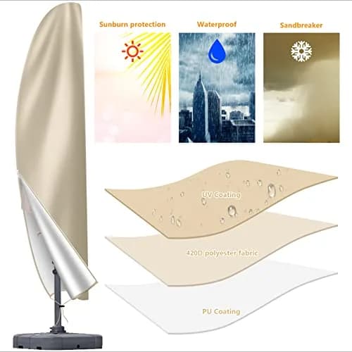 OKPOW Cantilever Patio Umbrella Cover 3.5m (11.5ft) Khaki | All-Season Waterproof Protection thumbnail 3