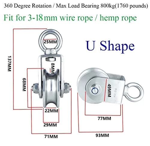 Penkwiio Pulley Wheel Heavy Duty Swivel Pulley 137mm | 800kg Load Capacity, Stainless Steel, 360° Rotation thumbnail 5