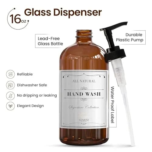 Sunrise Premium Amber Glass Soap Dispenser with Pump, 2 Pack | Elegant Lead-Free Glass for Kitchen & Bathroom thumbnail 2