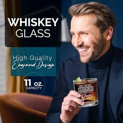 Shop4ever Only The Best Brothers Get Promoted To Uncle Engraved Whiskey Glass | 11 oz | Reusable & Dishwasher Safe thumbnail 2