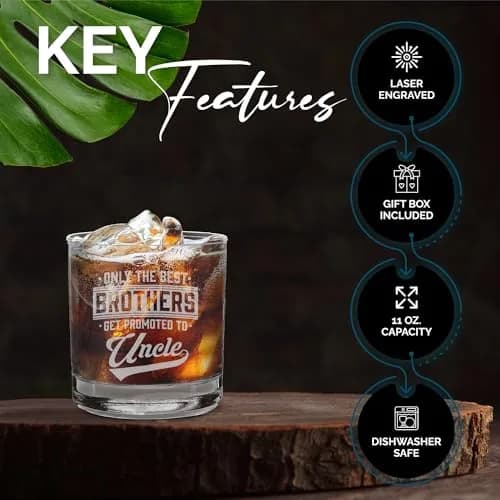 Shop4ever Only The Best Brothers Get Promoted To Uncle Engraved Whiskey Glass | 11 oz | Reusable & Dishwasher Safe thumbnail 3