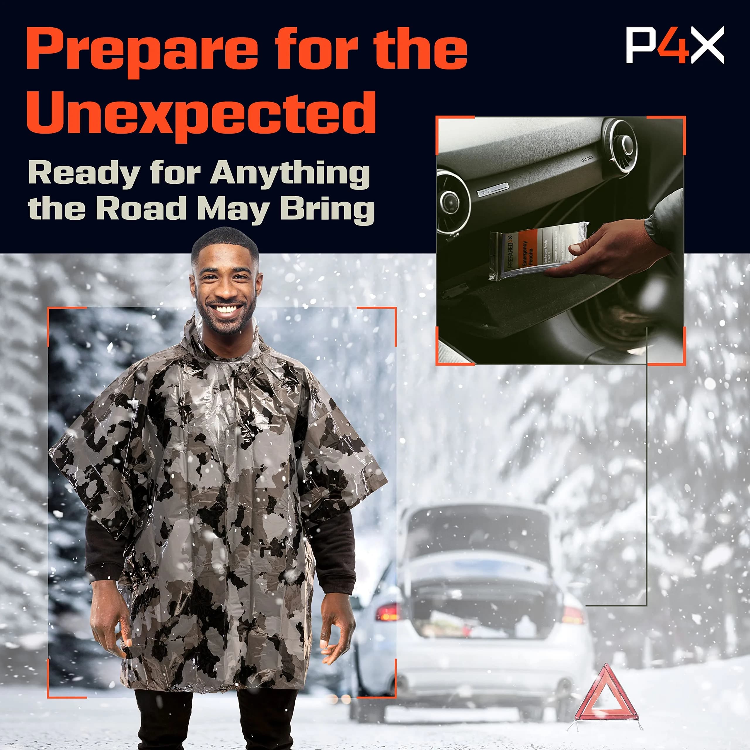 PREPARED4X Emergency Poncho with Mylar Blanket Liner 4-Pack (Camo) | Waterproof & Wind-Resistant for Survival Kits - view 5