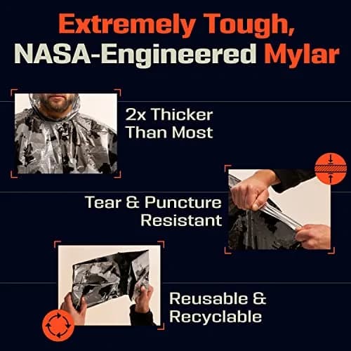 PREPARED4X Emergency Poncho with Mylar Blanket Liner 4-Pack (Camo) | Waterproof & Wind-Resistant for Survival Kits thumbnail 6