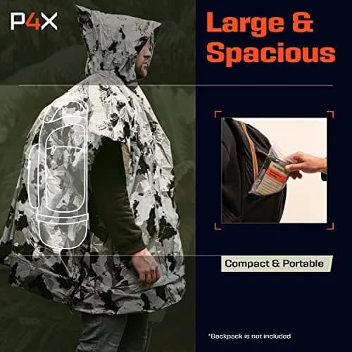 PREPARED4X Emergency Poncho with Mylar Blanket Liner 4-Pack (Camo) | Waterproof & Wind-Resistant for Survival Kits thumbnail 7