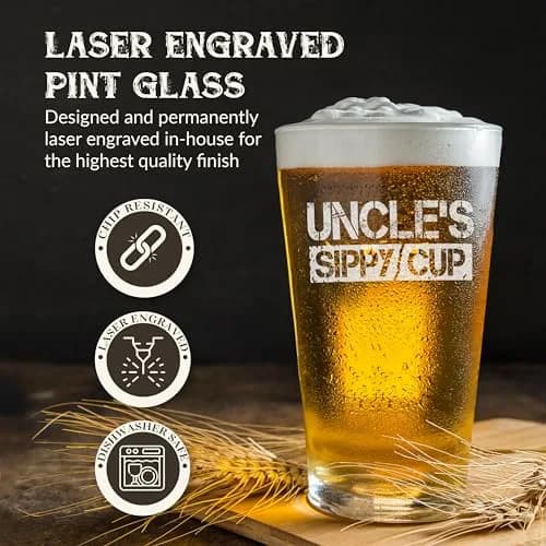 shop4ever Funny Uncle's Sippy Cup Beer Pint Glass 16 oz Gift | Laser Engraved Humor for Beer Lovers thumbnail 2