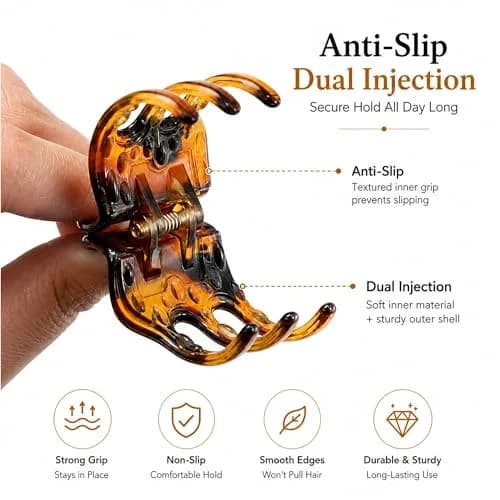minihope Medium Claw Clips for Women - 4 Pack Hair Jaw Clips, 1.37 Inch Nonslip Hair Accessories for Easy Updo, Makeup & Face Washing, Black and Brown Plastic Hair Claws for All Hair Types thumbnail 3