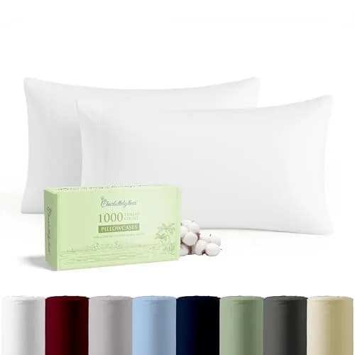 CharlottelyHues Pillowcases Set of 2 100% Egyptian Cotton King White | Luxurious, Durable & Cooling Bed Cover thumbnail 1